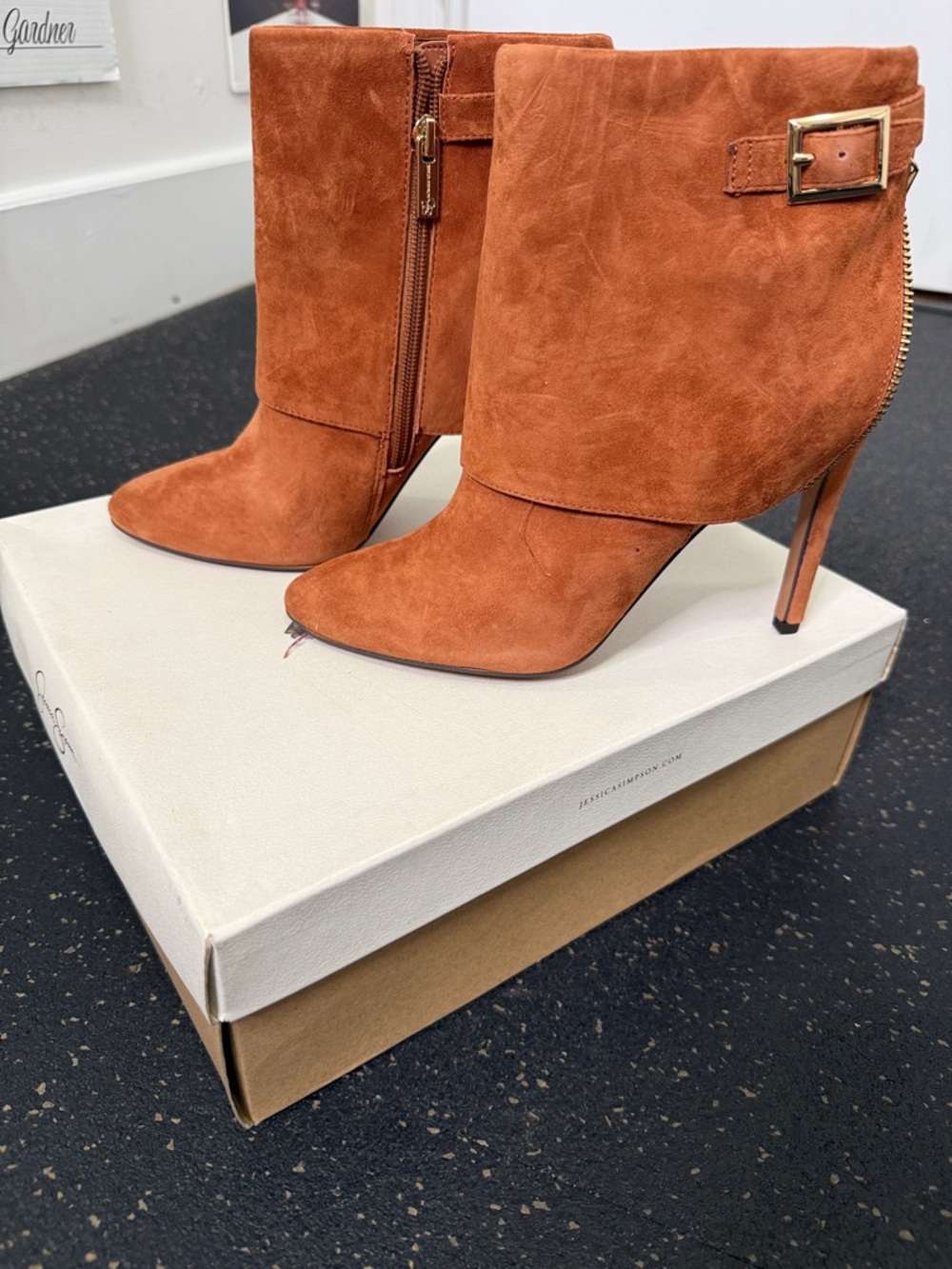 Jessica Simpson DYERS Suede Pointed-Toe Stiletto BootiesAutumn Umber WORN ONCE
